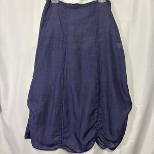 Cut Loose Draw Hem Long Skirt Gathered Navy Blue Large Boho Lagenlook Artsy